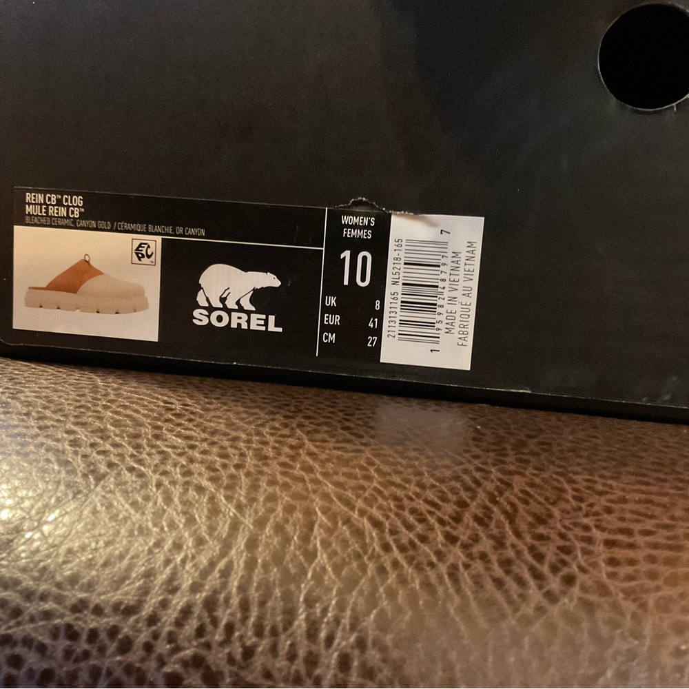 Sorel Tan Leather and White Rubber Clog Mules - Picture 4 of 4